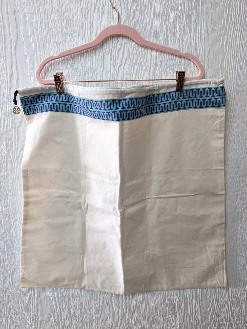 Tory Burch XL Canvas Dust Bag Cover Drawstring Logo Charm 23”X 23”